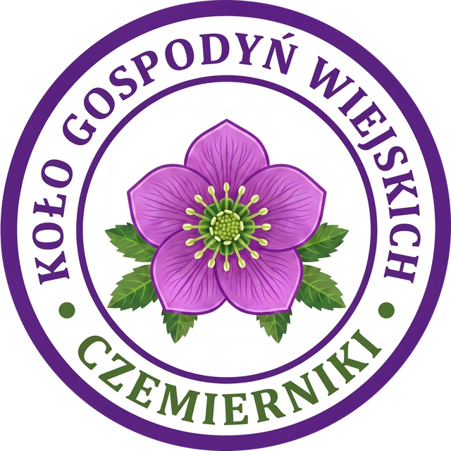 Odznaka Koła Gospodyń Wiejskich Czemierniki: kwiat ciemiernika w fioletowym pierścieniu